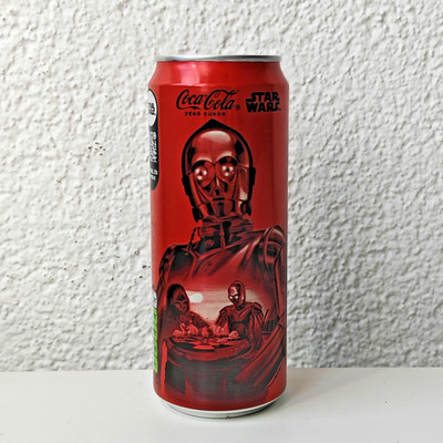 Empty 2025 Star Wars Coca-Cola Zero can - C3PO; 330 ml - Hungary BOTTOM opened