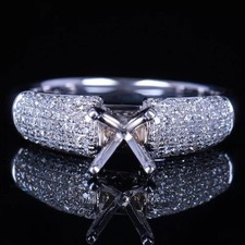 5mm Round Semi Mount Engagement Ring 925 Sterling Silver Pav Prong Set Ring