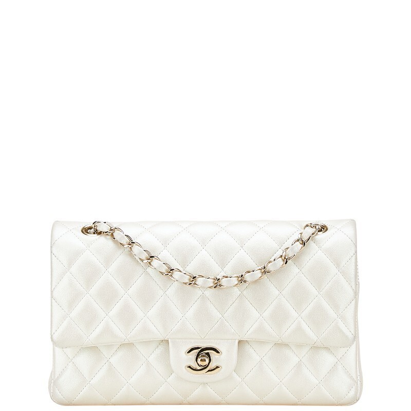 Chanel Matelasse 25 Coco Double Flap Chain Shoulder Bag White Lambskin Leather