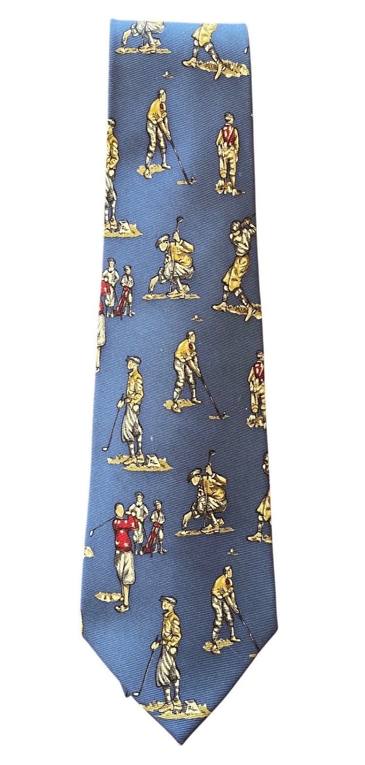 Polo Ralph Lauren Mens Silk Tie Blue Vintage Golf Motif Hand Made USA Sporty