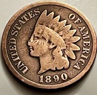 1890 Indian Head Cent Penny Circulated Genuine Antique American Coin BN1