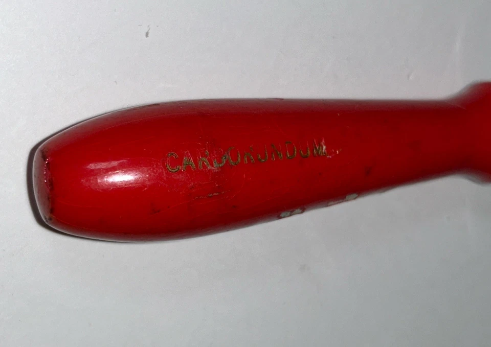 Piedra húmeda afiladora de carborundo vintage con mango de madera roja Foto 2 de 4