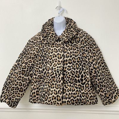 NWT Kate Spade Run Wild Leopard Puffer Ruffle Collar Jacket Women's Sz 16 Jungle