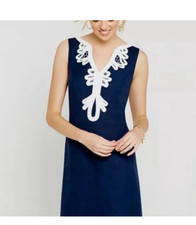 Eliza J Dress Womens 12 Sleeveless Sheath Navy Blue Coastal Linen Rayon Mini