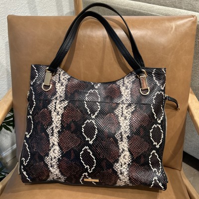 Vince Camuto Bag Emely Black Brown Snakeskin Print Leather