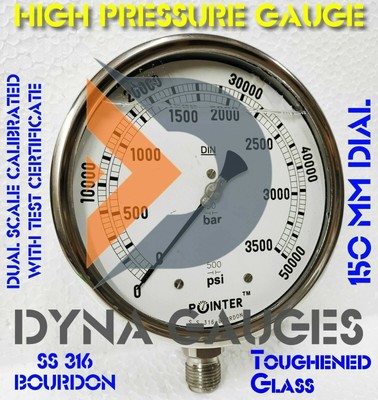 150-mm-Hochdruckmanometer mit Doppelskala, 3500 BAR, 50000 PSI, 1/2 Zoll...