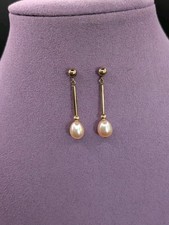 Vintage 9ct 375 Gold Drop Earrings With Freshwater Rose Pearls (CC)