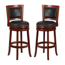 Home Square 31" Leather Swivel Bar Stool in Walnut and Cherry - Set of 2