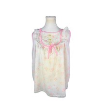 Vintage Cottagecore Semi Sheer Pink Flower Ruffle Top Sz L