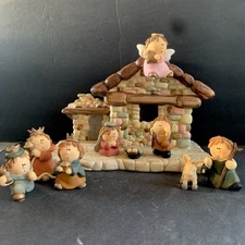 1980s Christmas Manger Scene Nativity Set 10 pcs Holy Family Kings Shepherd EUC