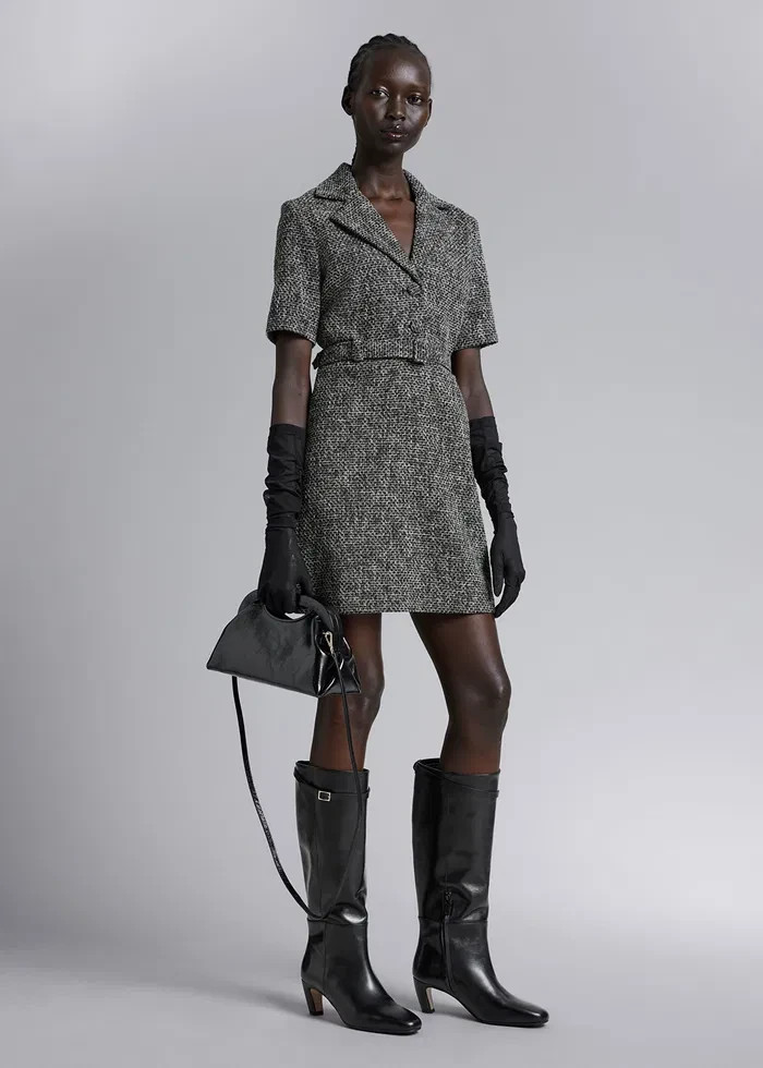 & OTHER STORIES & OTHER STORIES Dress Size 12 Short Sleeve Cotton Blend Tweed Mini Paris Atelier