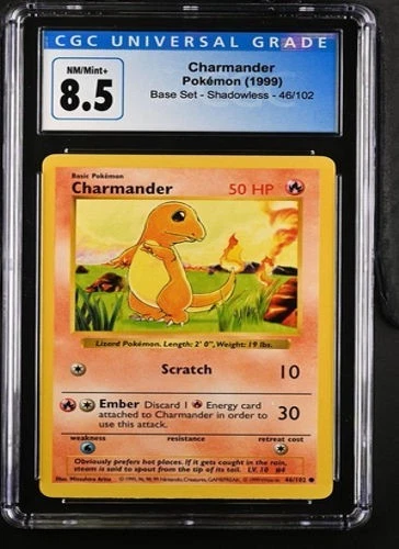 Pokémon Charmander 1999 Base Set 46/102 Shadowless CGC 8.5