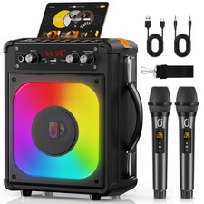 Portable Bluetooth Speaker with 2 Wireless Mics  RGB Lights for Karaoke Party