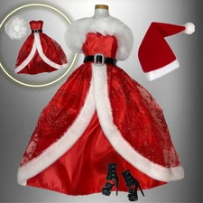 Eledoll Clothes Pack For 12” Fashion Doll Classic Miss Santa Long Dress Set