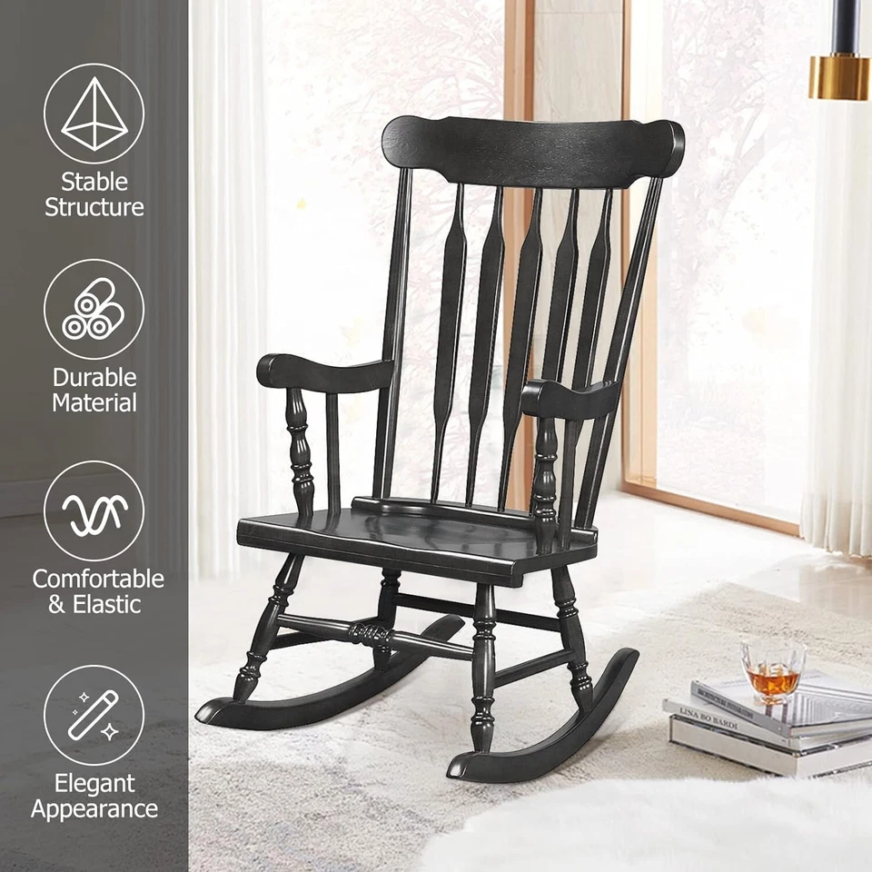 Mecedora de madera maciza para patio respaldo alto para balcón interior exterior Foto 4 de 4