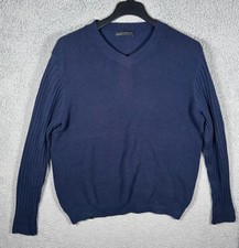 QOR Sweater Mens Extra Large XL Blue Wool Cashmere V-Neck Knit Heavy Weight