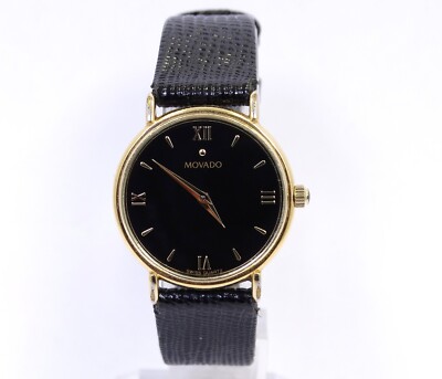 Vintage MOVADO Classic Roman Numeral 87-E4-0835 Black Dial Quartz Watch 