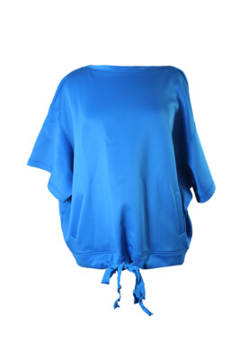 Anne Klein Iznik Blau Kurzarm Tie-Hem Einstecktaschen Scuba Top L
