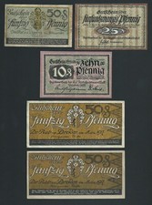 Notgeldscheine Sachsen Dresden 5 Scheine unterschiedl. gebraucht