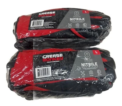 GREASE MONKEY Nitrile Coated Work Gloves, Size Large, (16 PAIRS)