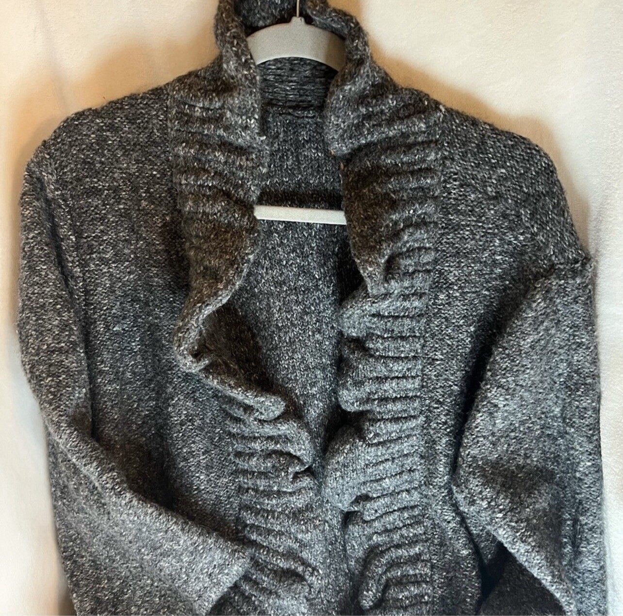 Ruby Rd. Cropped Gray comfy  Ruffled Boho Sweater… - image 1