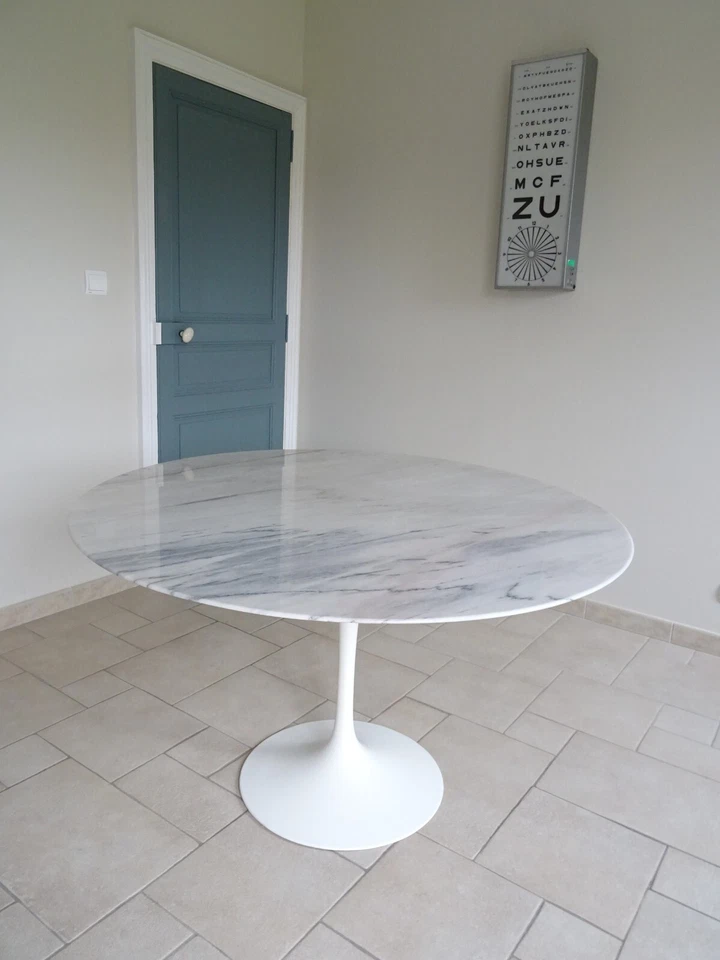 table marbre KNOLL INTERNATIONAL carrare tulip EERO SAARINEN design 1970 - Photo 4/4