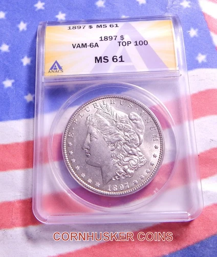 1897 MORGAN DOLLAR TOP 100 VAM-6A PITTED REVERSE ANACS MS 61 Nice Bright Strike
