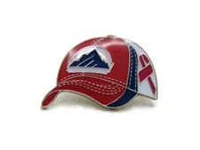 Blue Mountain Top Baseball Cap Pin Red Ribbon White & Silver Tone