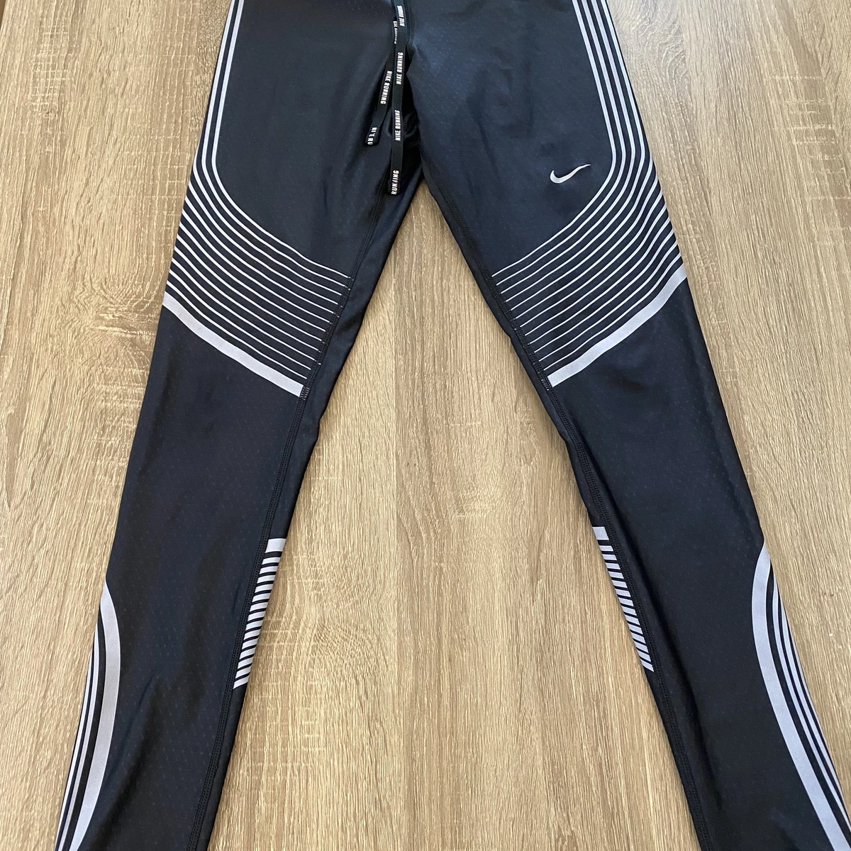 Nike Womens Black White Dri-Fit Regular Fit Power Speed Running Tights Size  XS