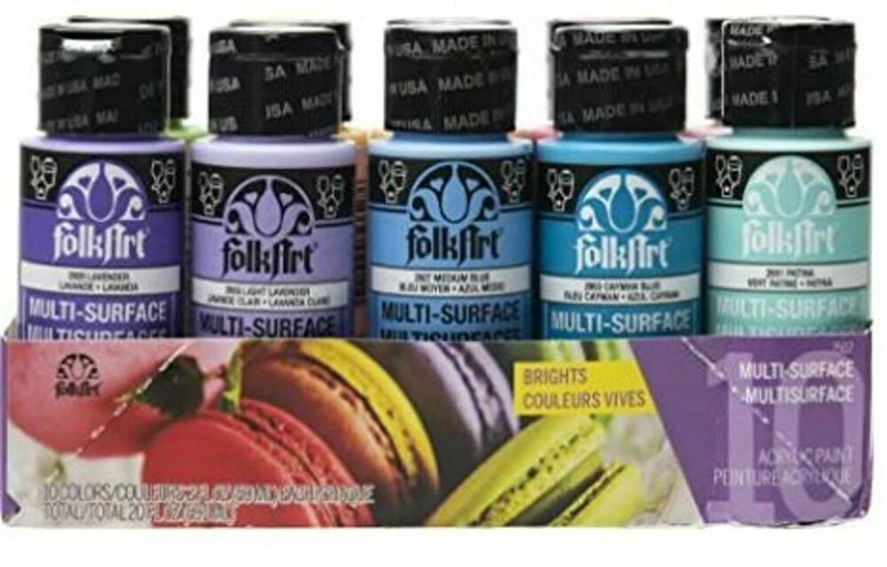 FolkArt Color 10 Bottle Multi Surface Acrylic Paint Set 2oz