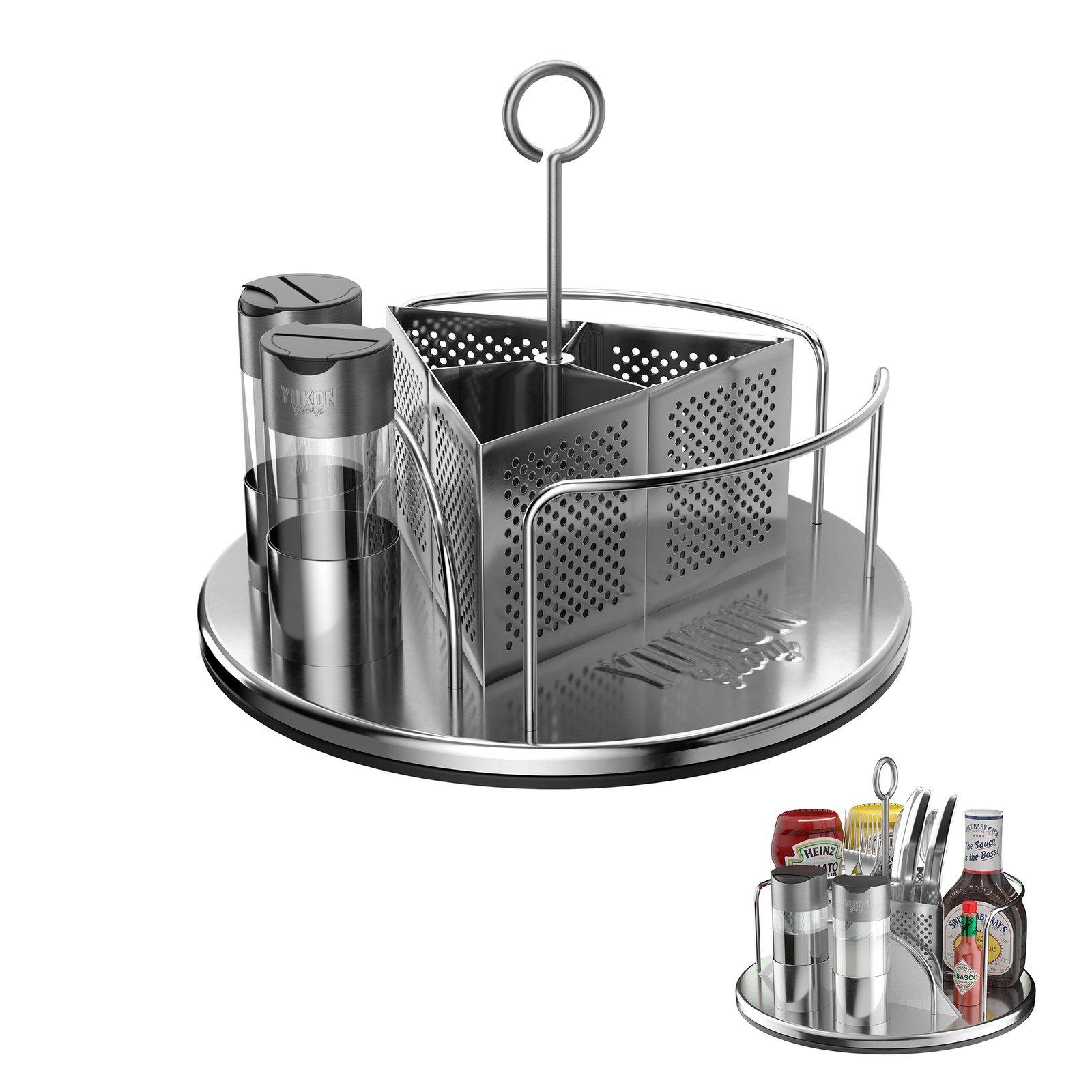 Yukon Glory™ Lazy Susan Caddy for Utensils, Condiments, Napkins, Salt & Pepper