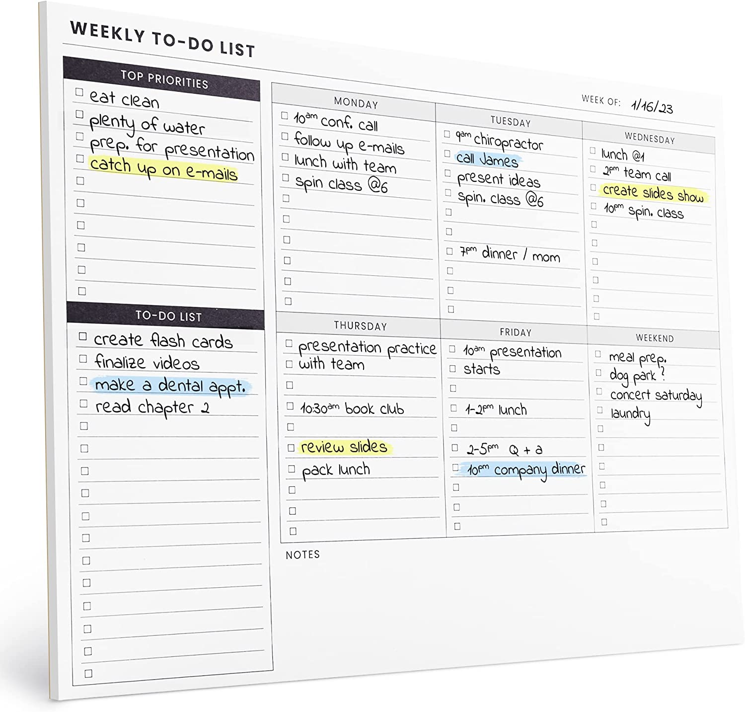 Weekly Planner Pad: to Do List Desk Notepad with Multiple Sections - 8.5X11