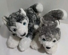 Aurora Husky Puppy Dog Wolf 10" Plush Lot Of 2 Floppy Gray White