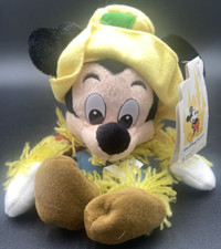 Walt Disney World Scarecrow Mickey Mouse Bean Bag Plush 8" Thanksgiving Fall NEW