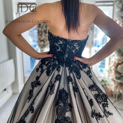 Unique Black Corset Lace Wedding Dress Bridal Gown 2-28W Corset Custom made  Plus | eBay
