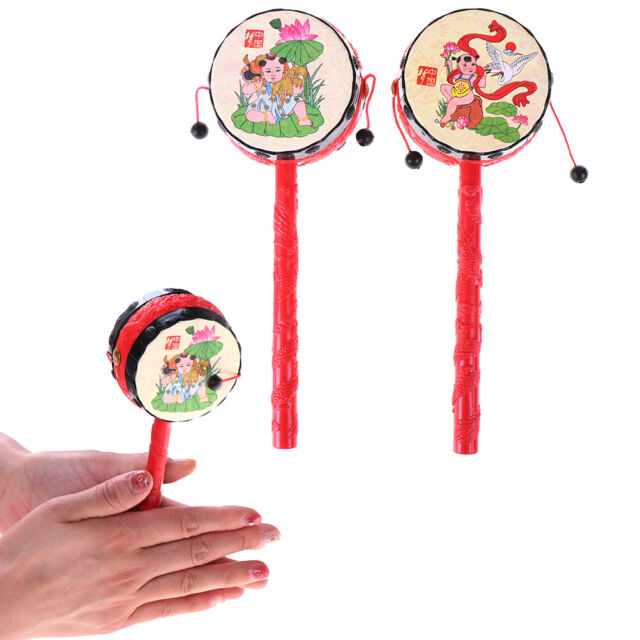 1Pc Chinese traditional spin toy rattle drum kids cartoon hand bell for baby O: