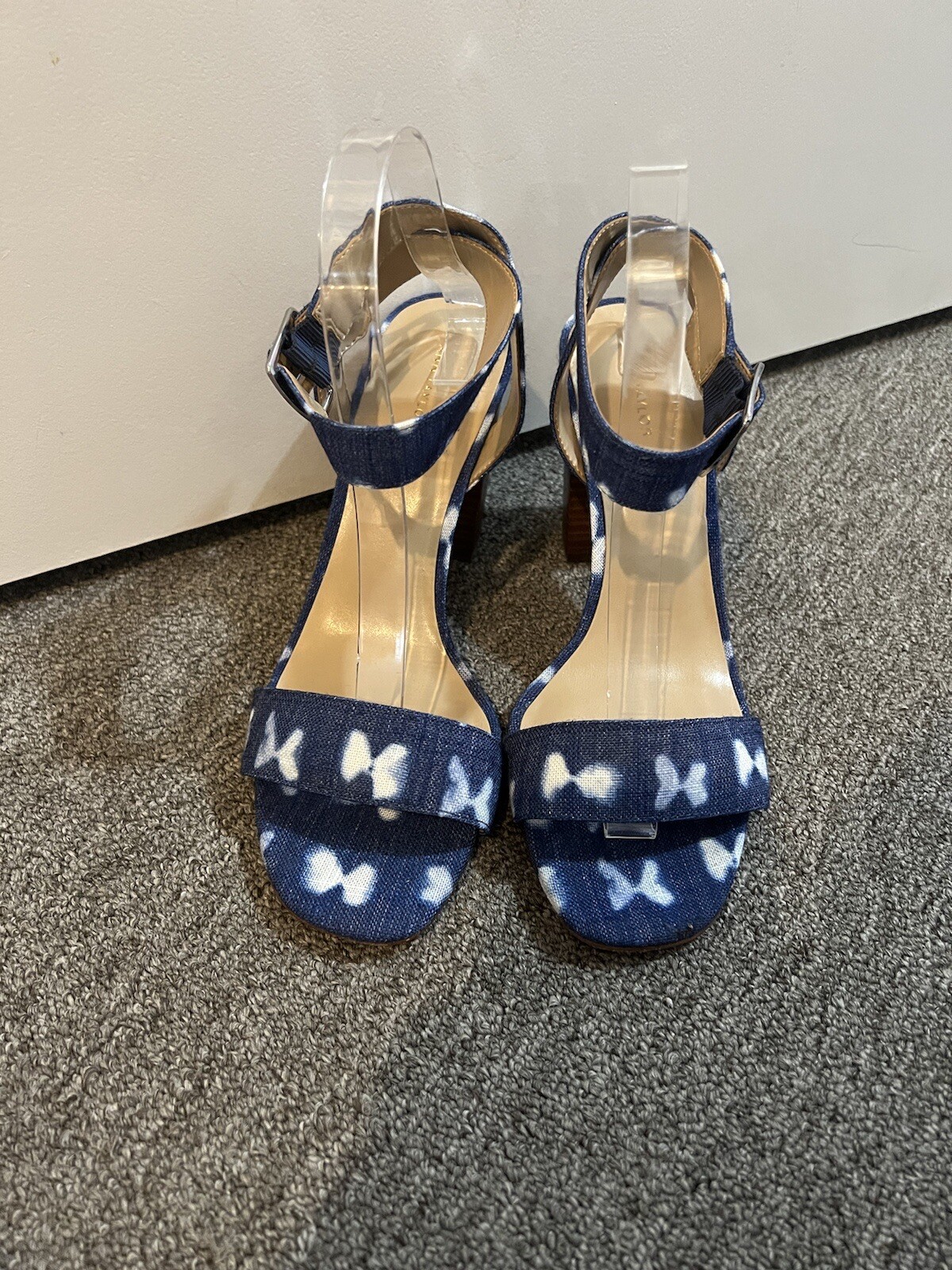 APL Sandali Ann Taylor Tie Dye Block Chambray blu bianco cinturino punta aperta taglia 10