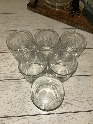 Set Of 6 Rare Libbey Frosted Pines Double Low Ball Glasses Beautiful Condition - Picture 5 of 6