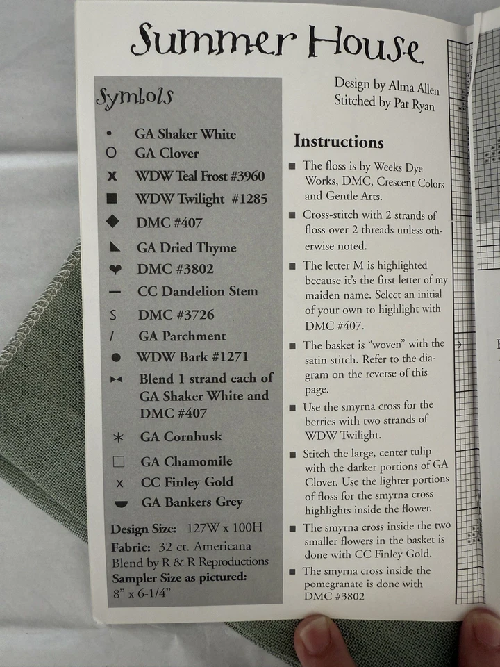 Blackbird Designs Cross Stitch Pattern #14 SUMMER HOUSE and Fabric - Image 4 of 4