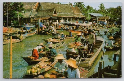 Vintage Floating Market Wadsai Thailand Postcard - Golden Peninsula Photo