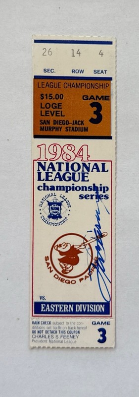 Signed 1984 NLCS Ticket Game 3 Steve Garvey Autograph NLCS MVP