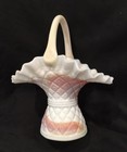 Vintage Kanawha Pink & White  Slag Glass 8” Basket/Vase — photo 3