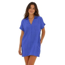 Madewell 100% Linen V-Neck Mini Dress Women's Size M Blue Coastal Minimalist