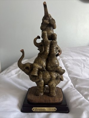 Elephant Sculpture Vintage Leonardo Collection, Mom And 3 Babies, 10 Inch High