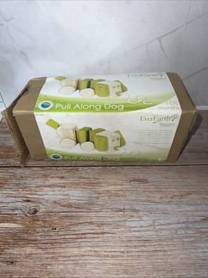 2009 Everearth Pull Along  Green Dog RARE wooden Toddler/Baby Toy Ever Earth~