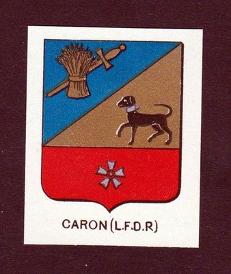 ca. 1880 Caron Wappen Adel coat of arms heraldry Lithographie antique print