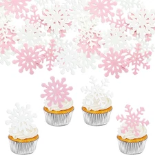 60Pcs Edible Snowflake Cupcake Toppers Edible Wafer Paper Winter Frozen Theme Sn