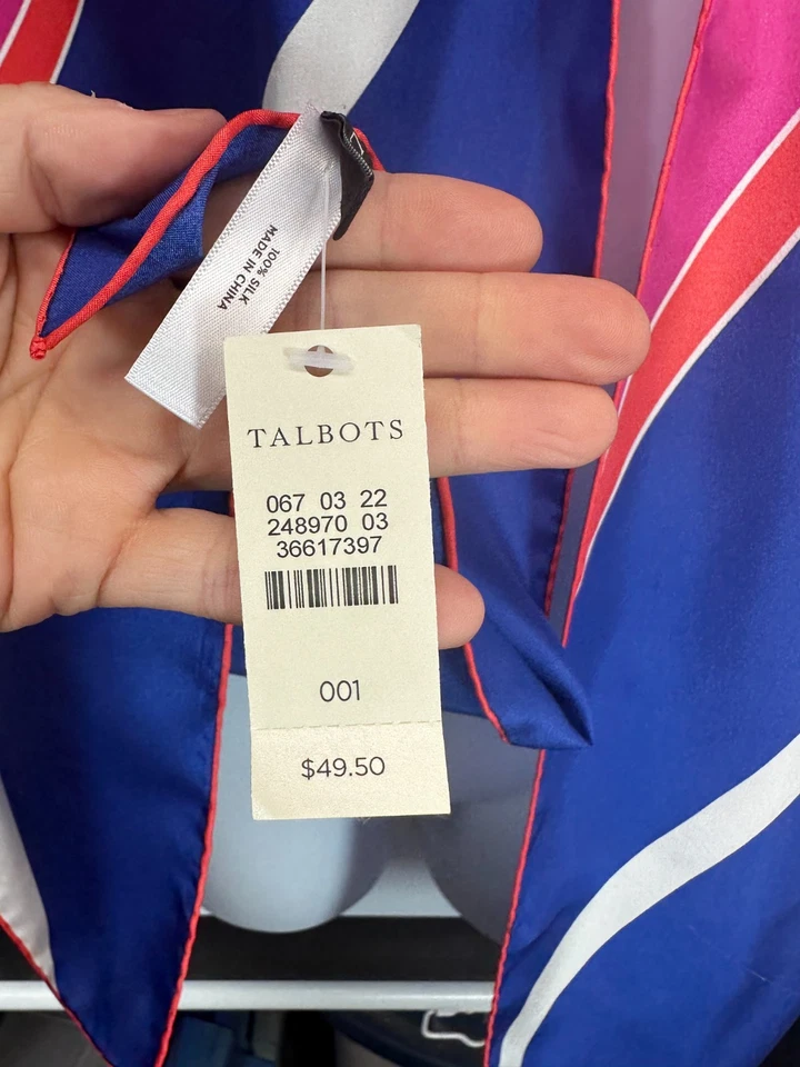 Talbots Bufanda Seda Cuadrada Rectángulo Azul Rosa Raya Geométrica 10x66 pulgadas Foto 2 de 4