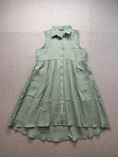 Bloomchic Women Dress 14 Green Sleeveless  Collared Button Up Midi Hi Lo Hem