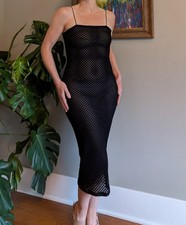 Sheer Mesh Dress Bodycon Black Strappy Witchy Whimsygoth Grunge Sexy Swim Cover